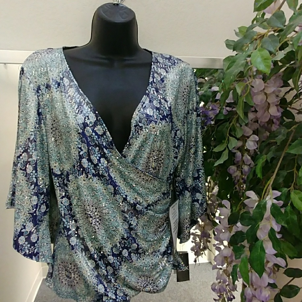 MSK Surplice Cold Shoulder Top with Bell Sleeves